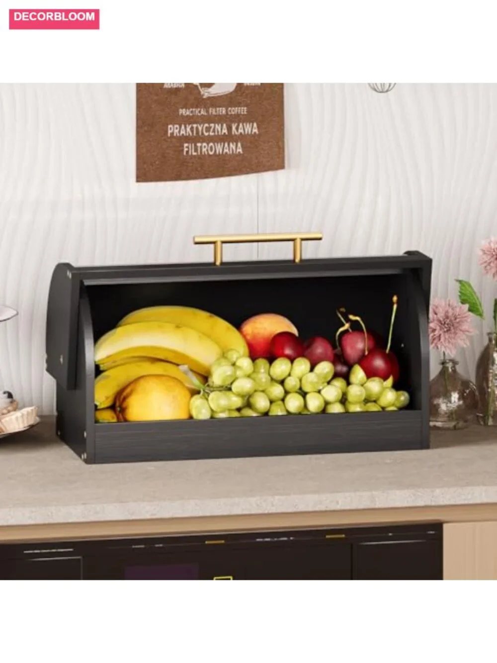 Roll Top Bread Box Bamboo Storage with Acrylic Door